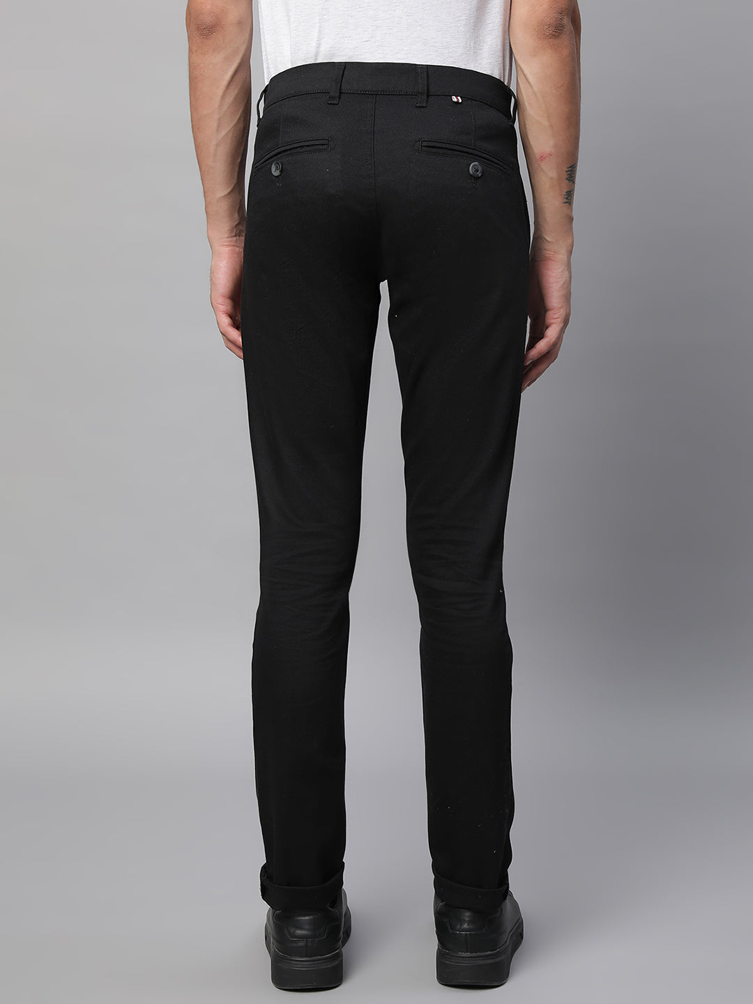 Mens Black Polyester Solid Trouser