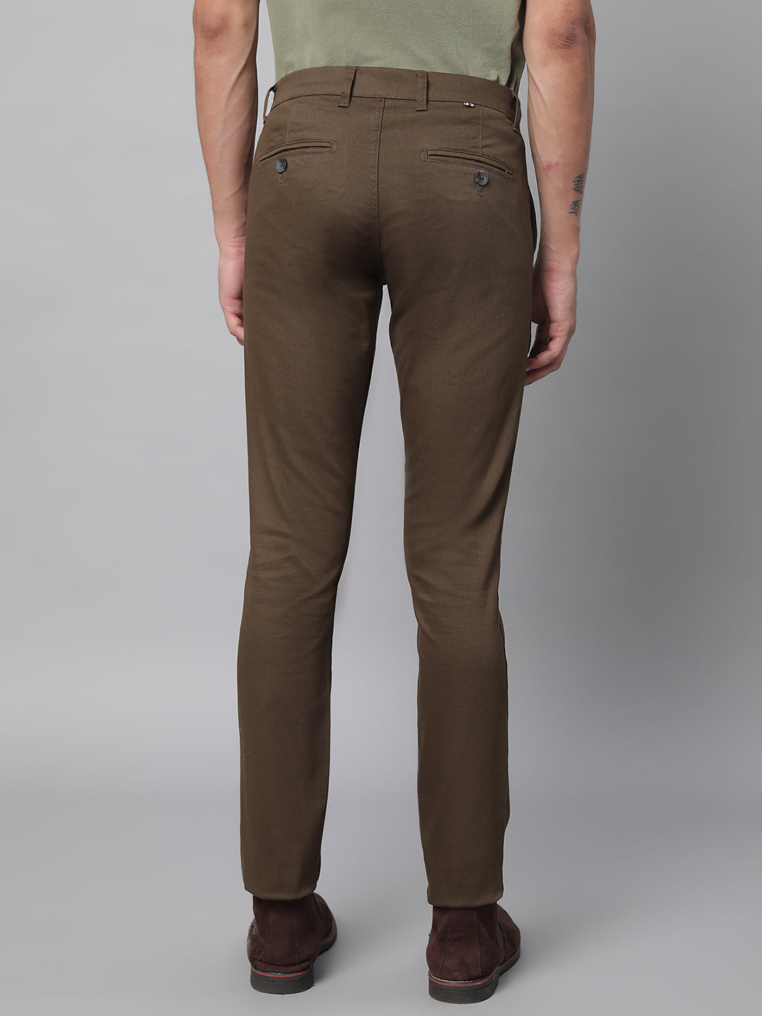 Mens Brown Polyester Solid Trouser