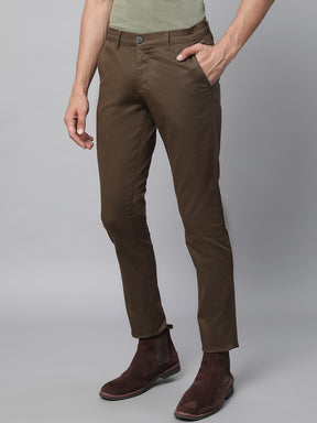 Mens Brown Polyester Solid Trouser