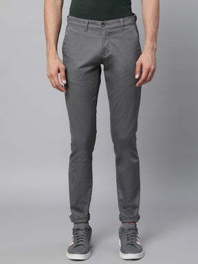 Mens Grey Polyester Solid Trouser