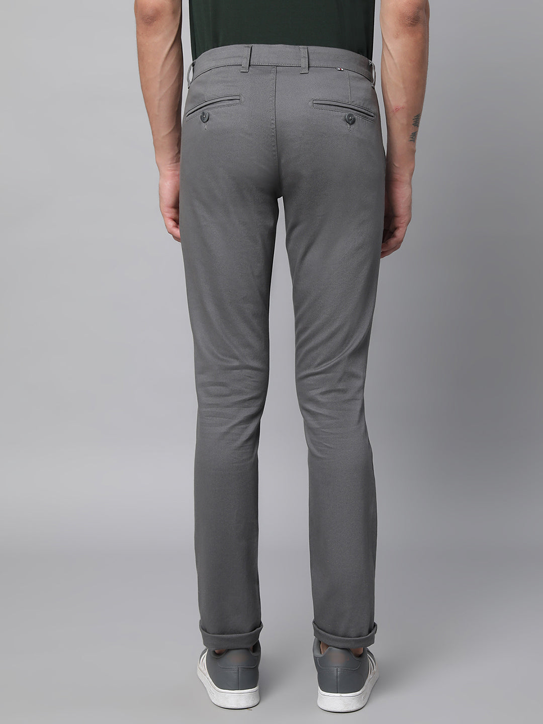 Mens Grey Polyester Solid Trouser