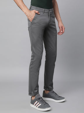 Mens Grey Polyester Solid Trouser