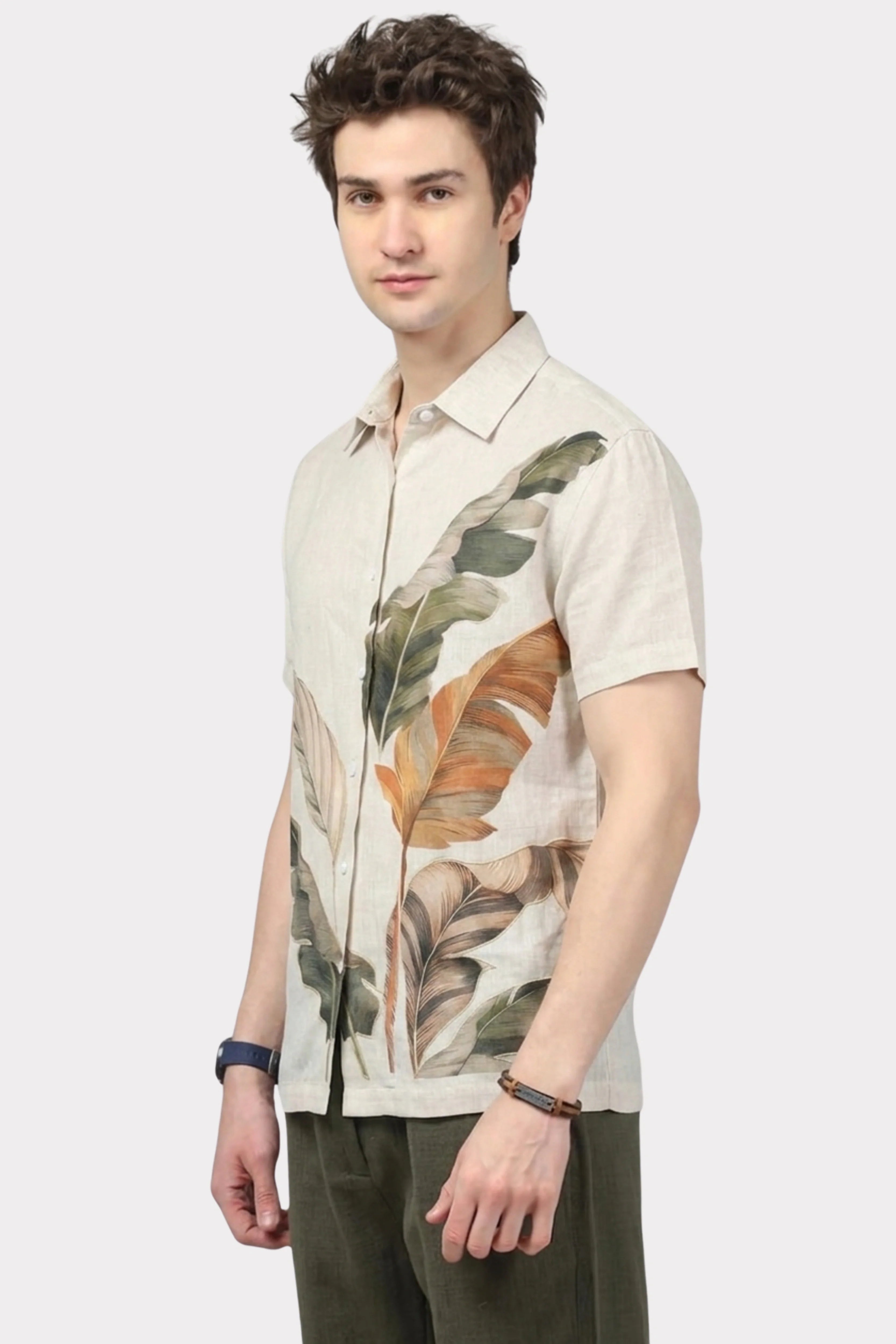 Linen Blend Tropical Print Shirt-Global Republic