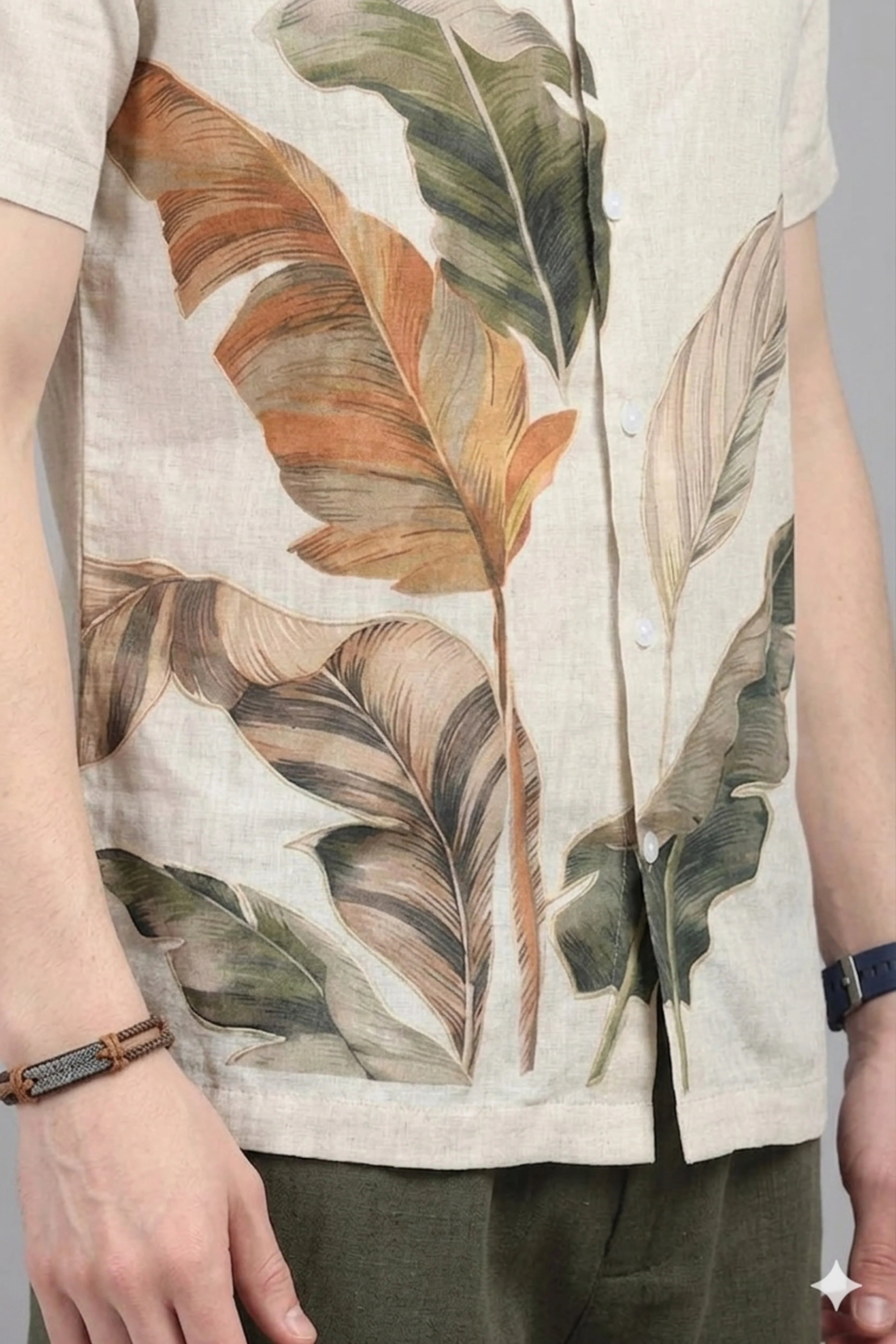 Linen Blend Tropical Print Shirt-Global Republic