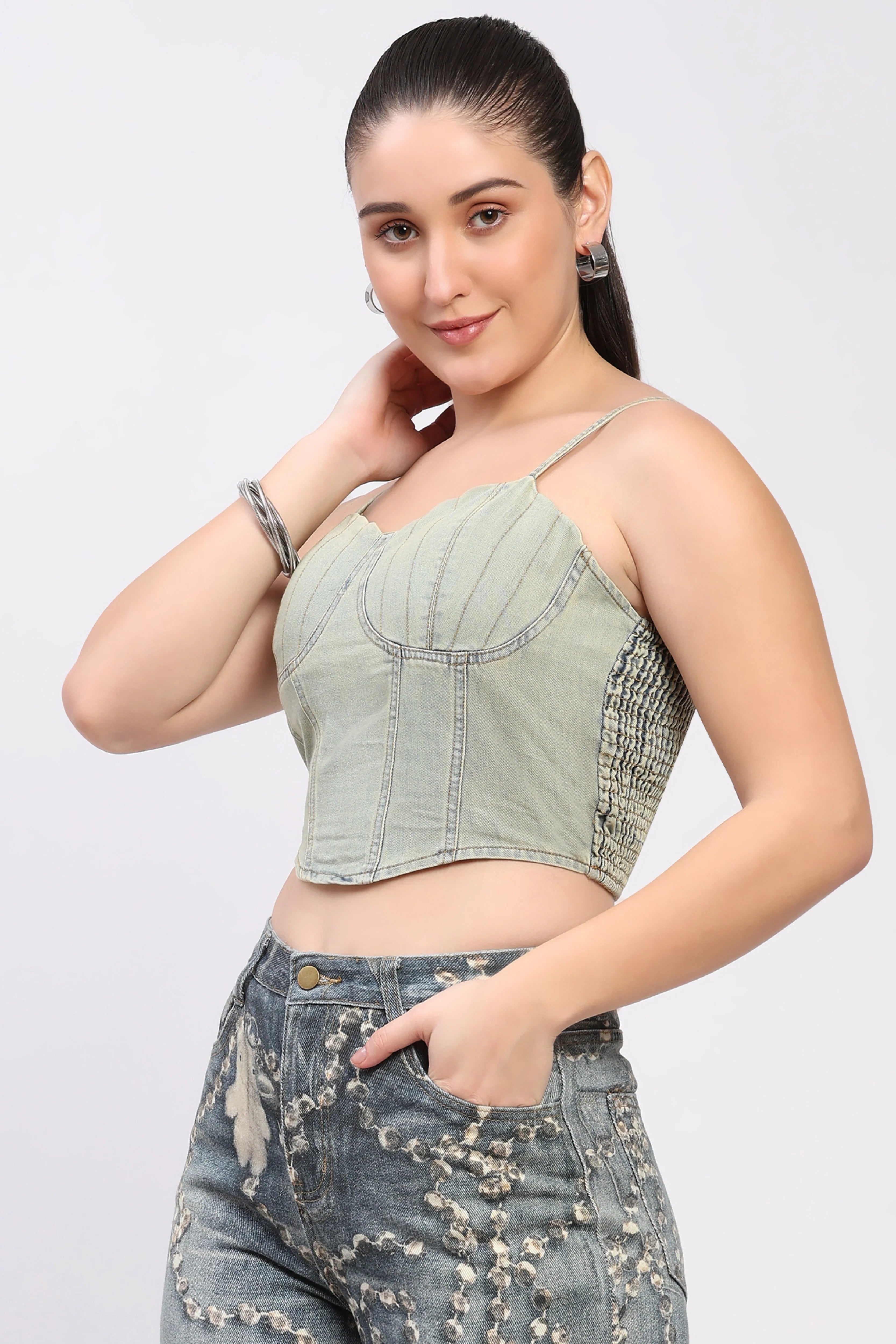 Denim Cotton Bralette Top-Global Republic