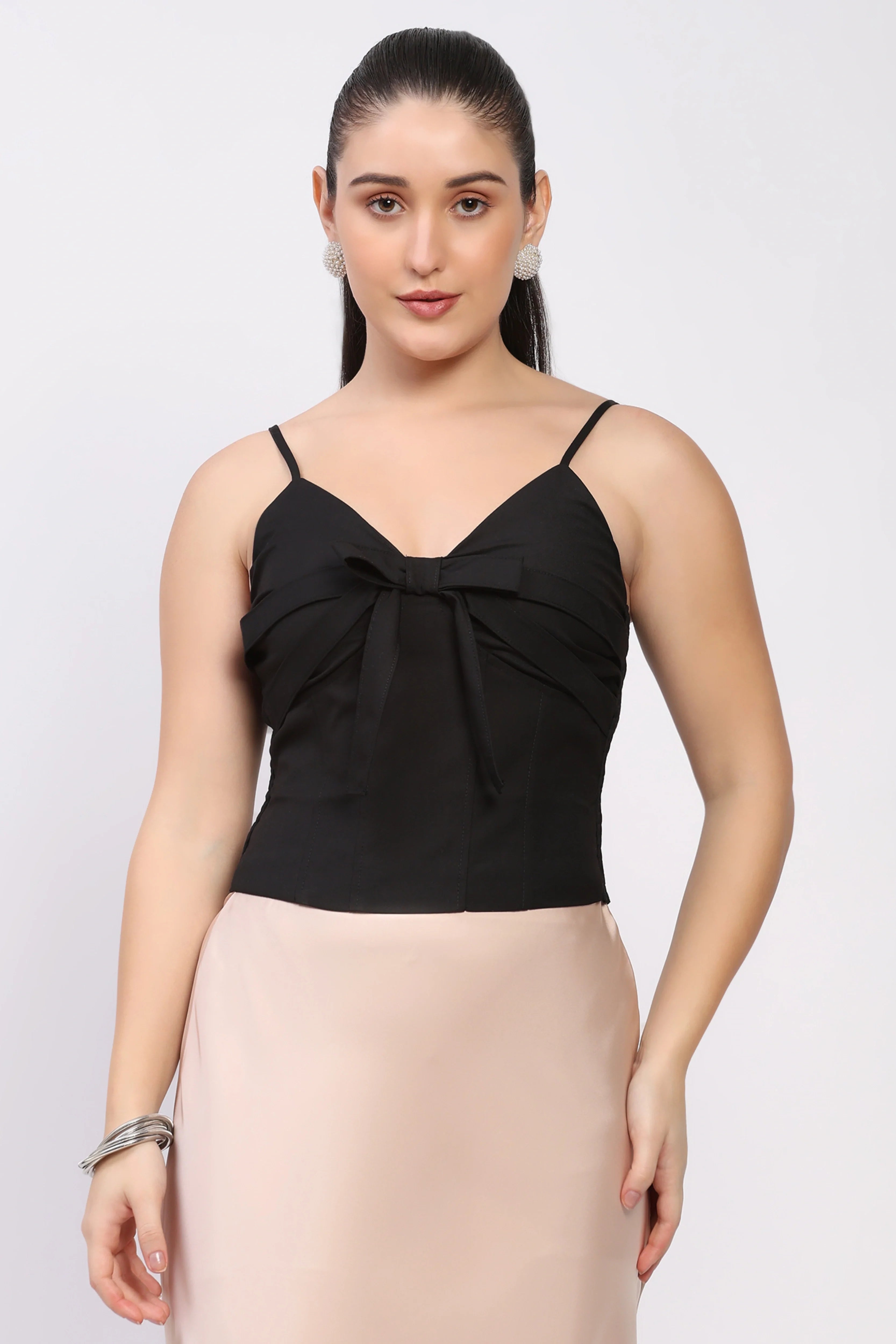 Black Bow-Detail Bralette Top-Global Republic