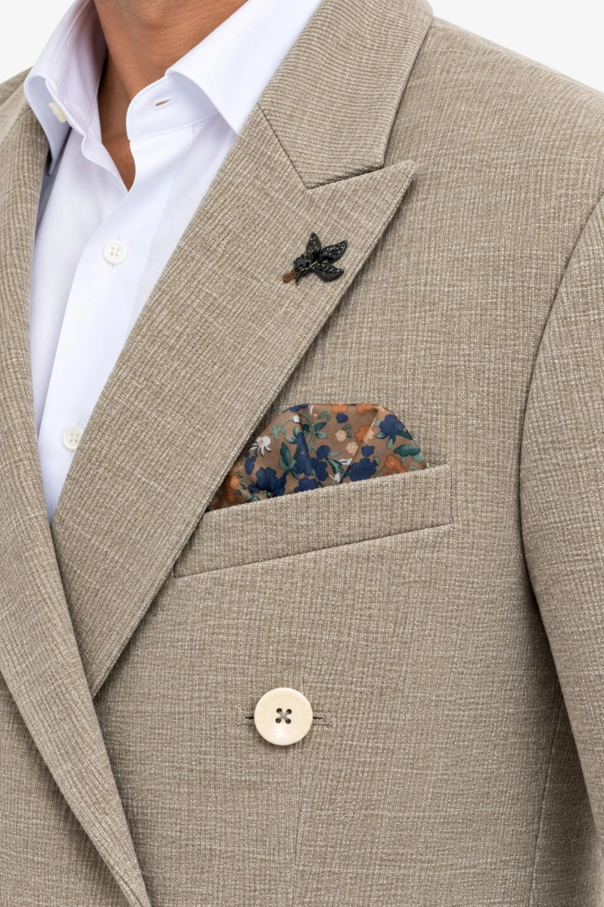 Beige Double-Breasted Corduroy Coat-Global Republic