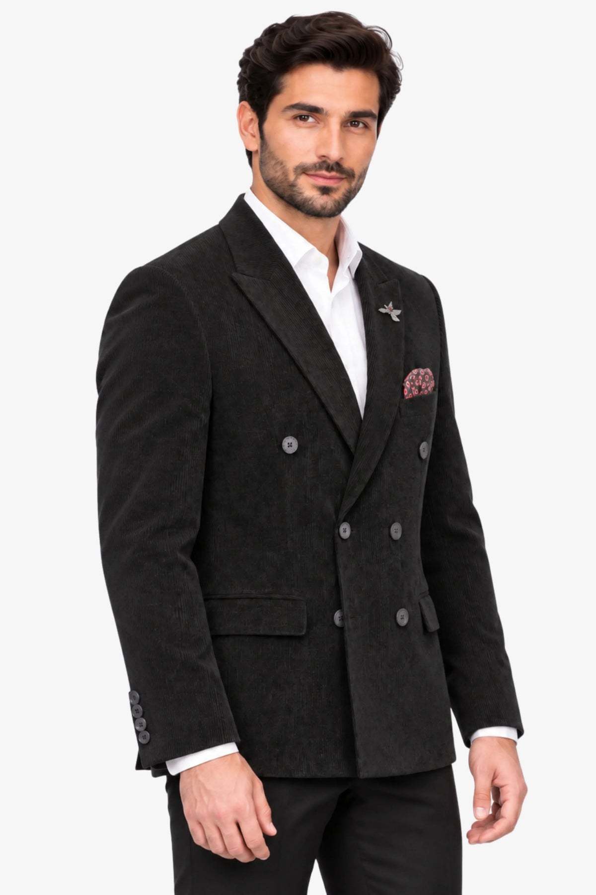Black Double-Breasted Corduroy Coat-Global Republic