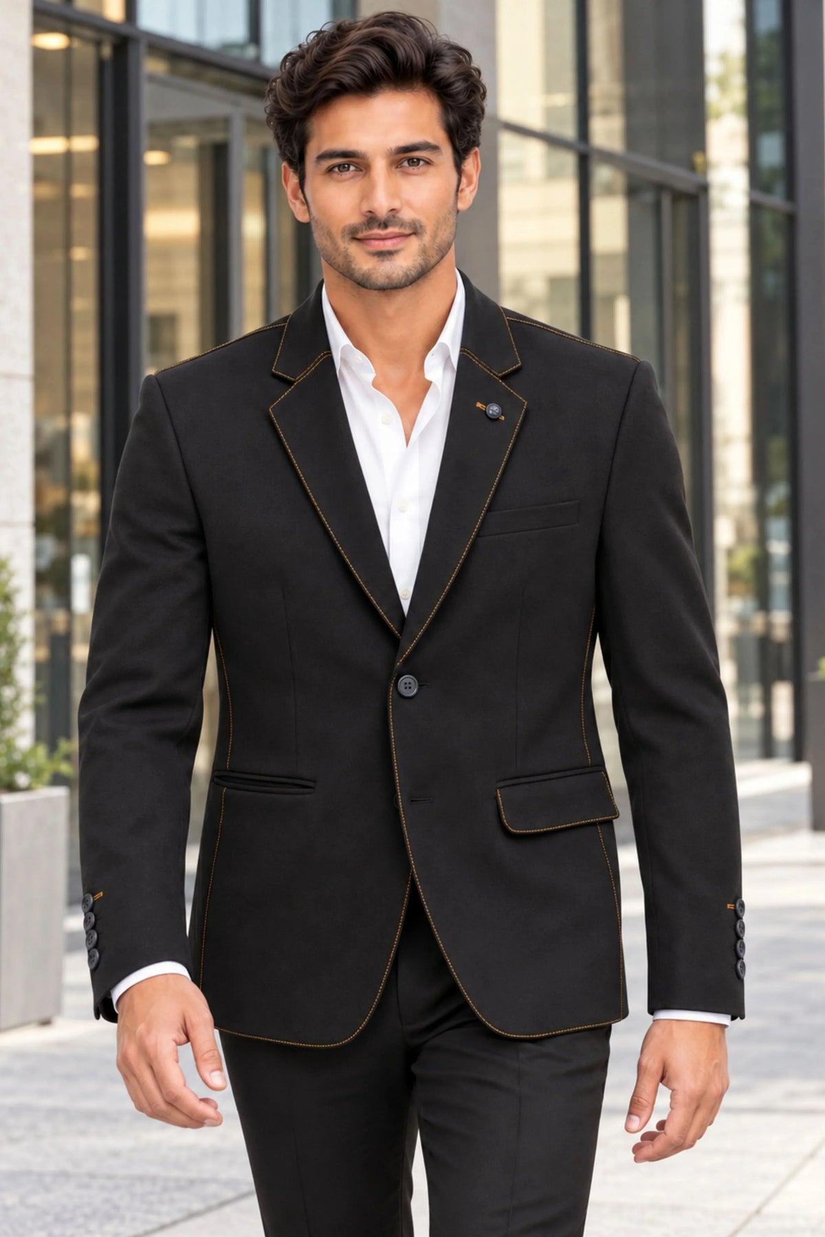 Black Contrast-Detail Coat-Global Republic