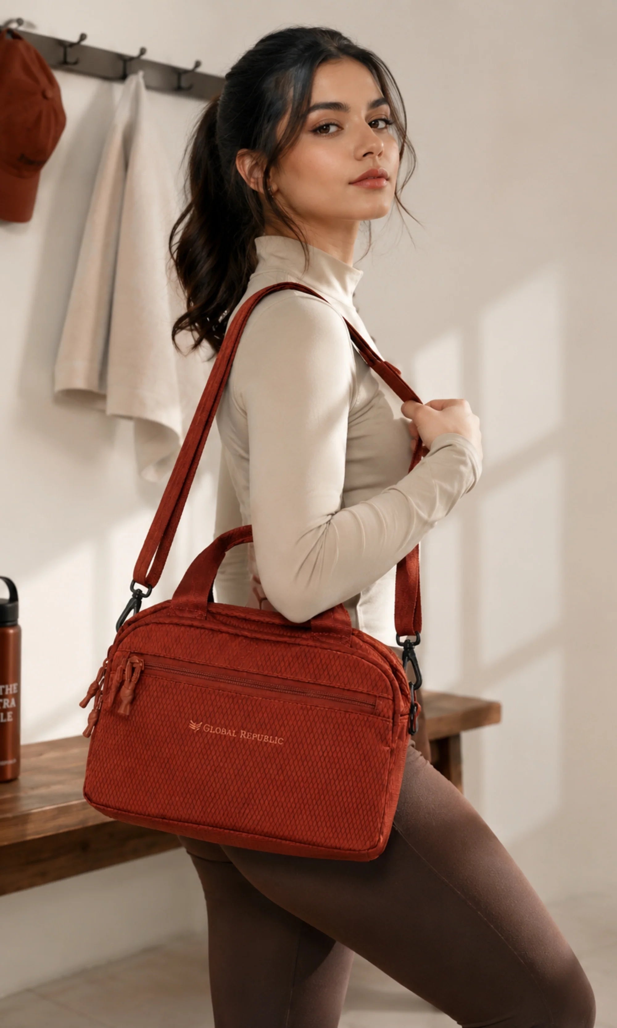 Orange Quilted Utility Sling Bag-Global Republic