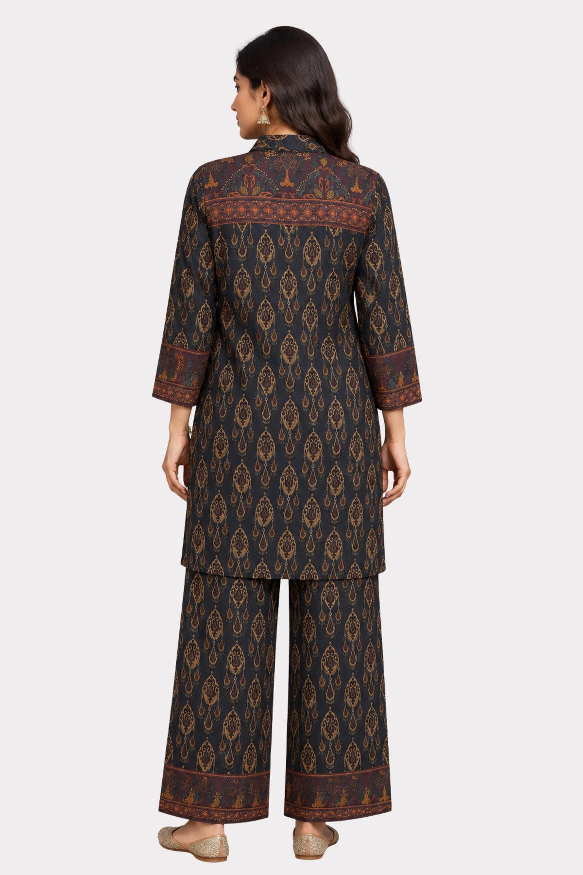 Black Ethnic Printed Modal Crepe Co-ord Set-Global Republic