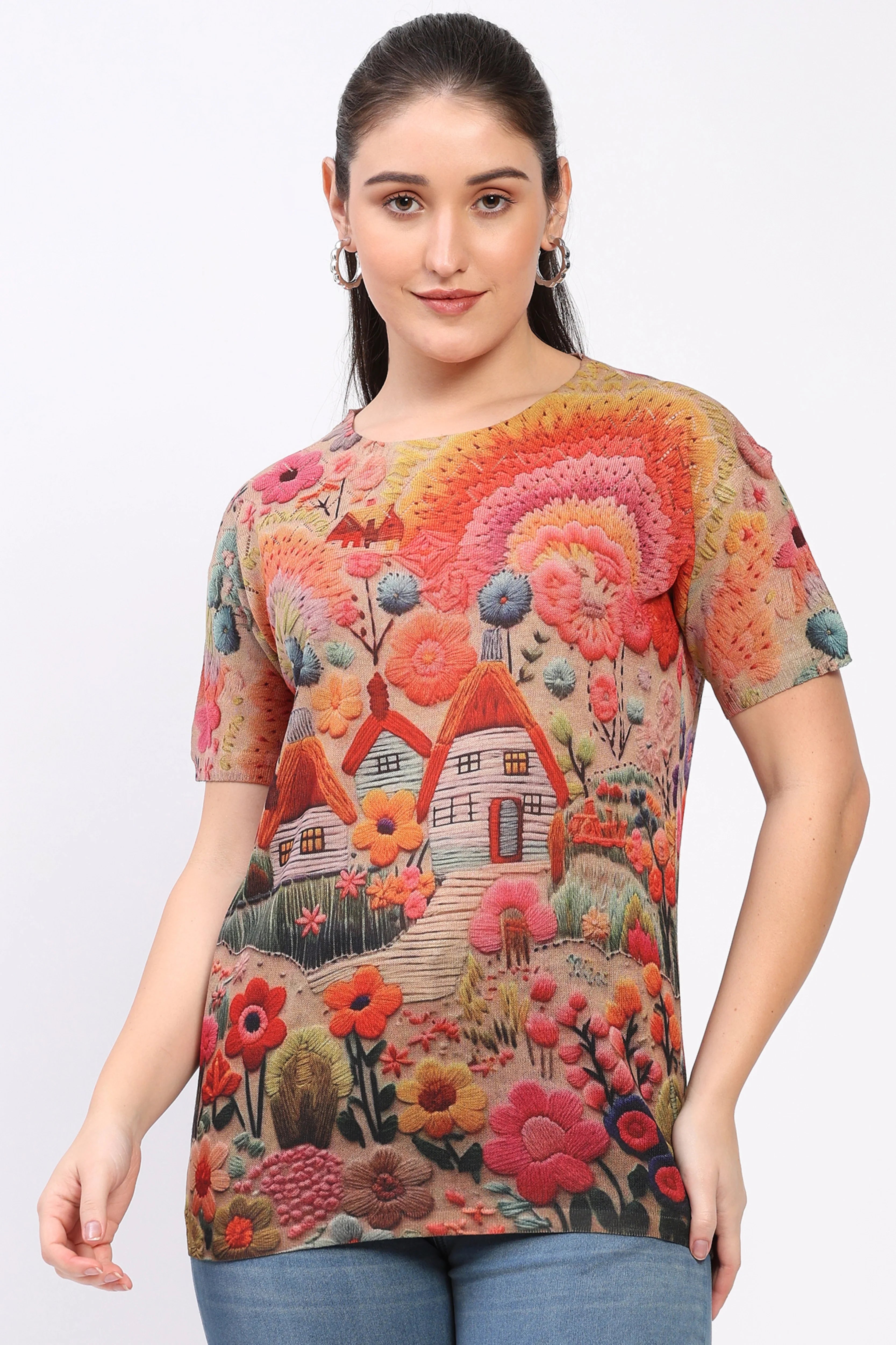 Floral Knit Winter Top-Global Republic