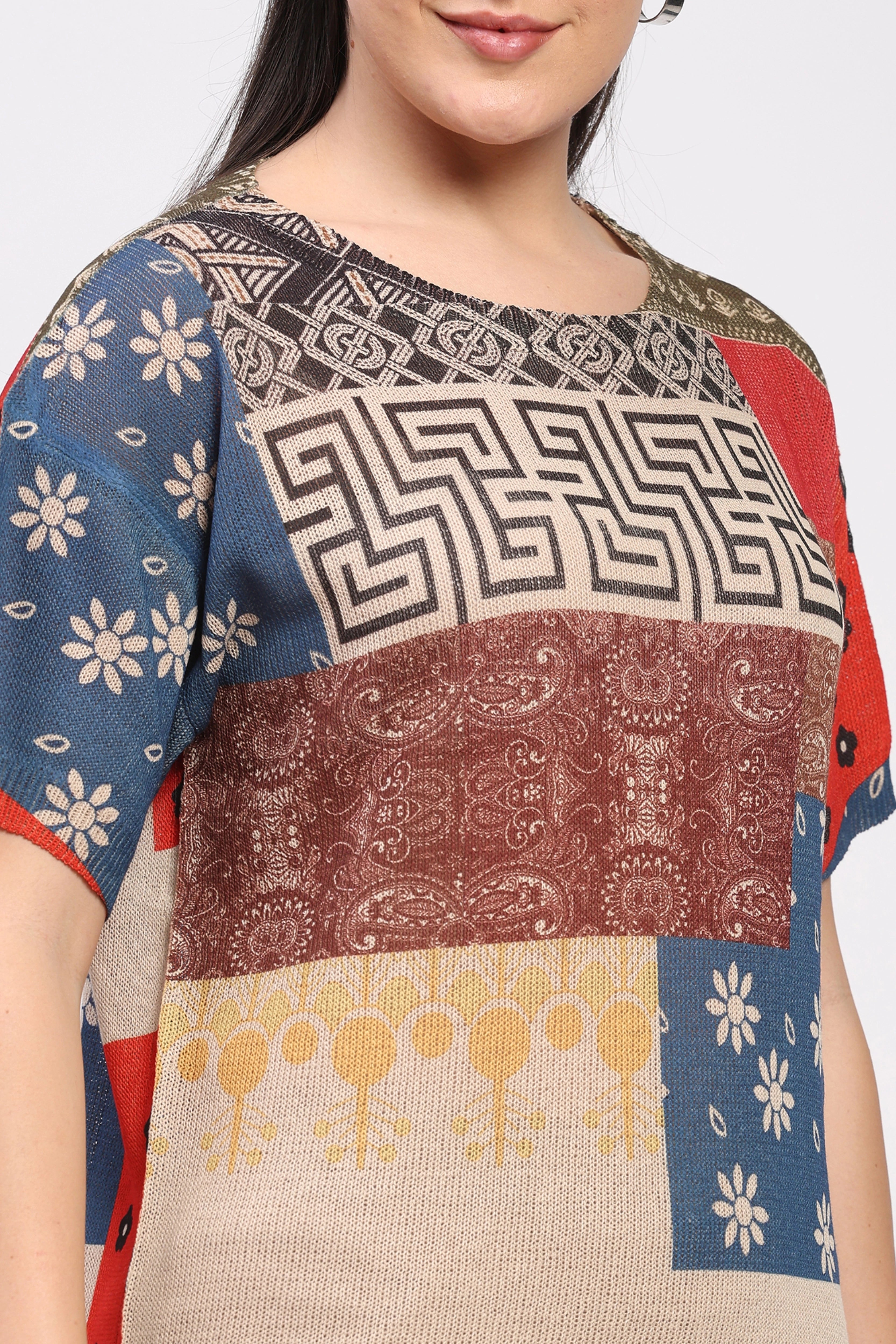 Patchwork Print Knit Top
