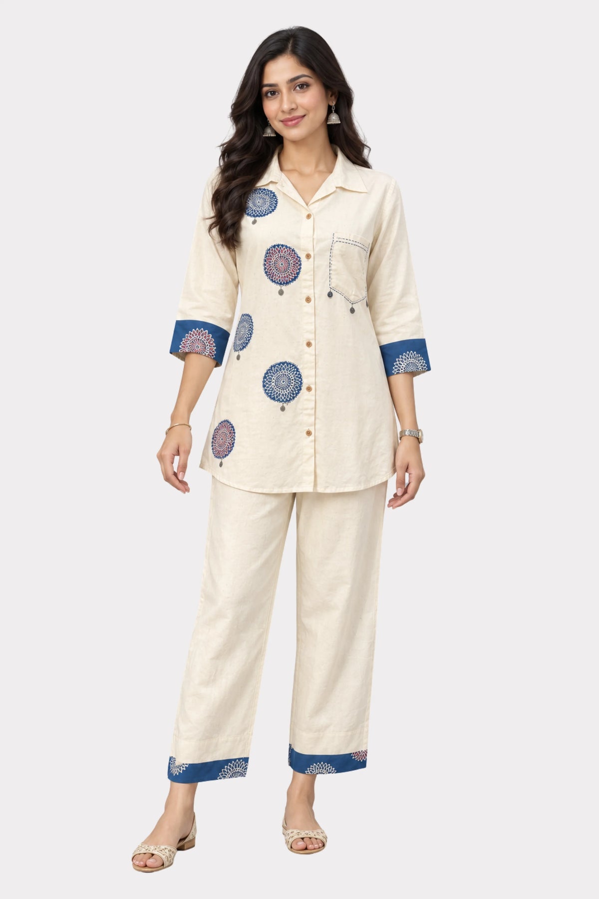 Off-White Ethnic Printed Co-ord Set-Global Republic