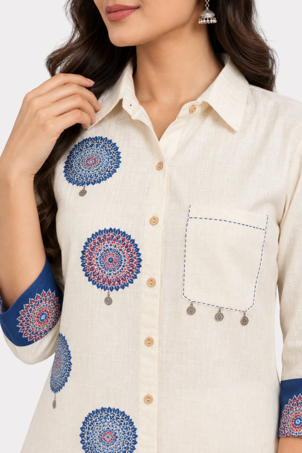 Off-White Ethnic Printed Co-ord Set-Global Republic