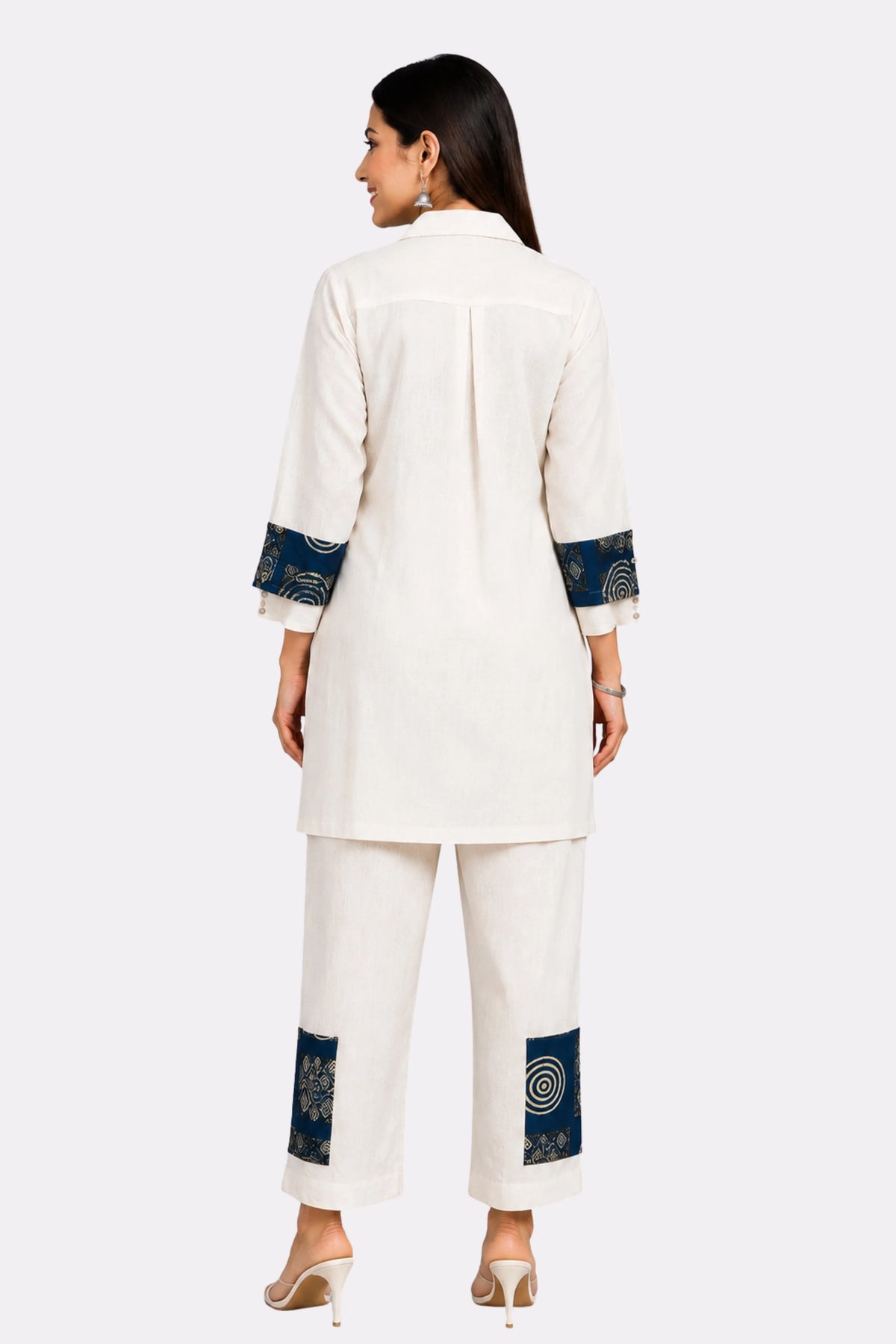 White Printed Cotton Ethnic Co-ord Set-Global Republic