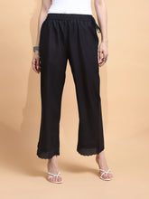 Black Cotton Loose Fit Palazzo For Women