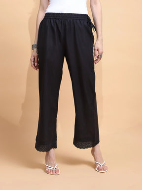 Black Cotton Loose Fit Palazzo For Women