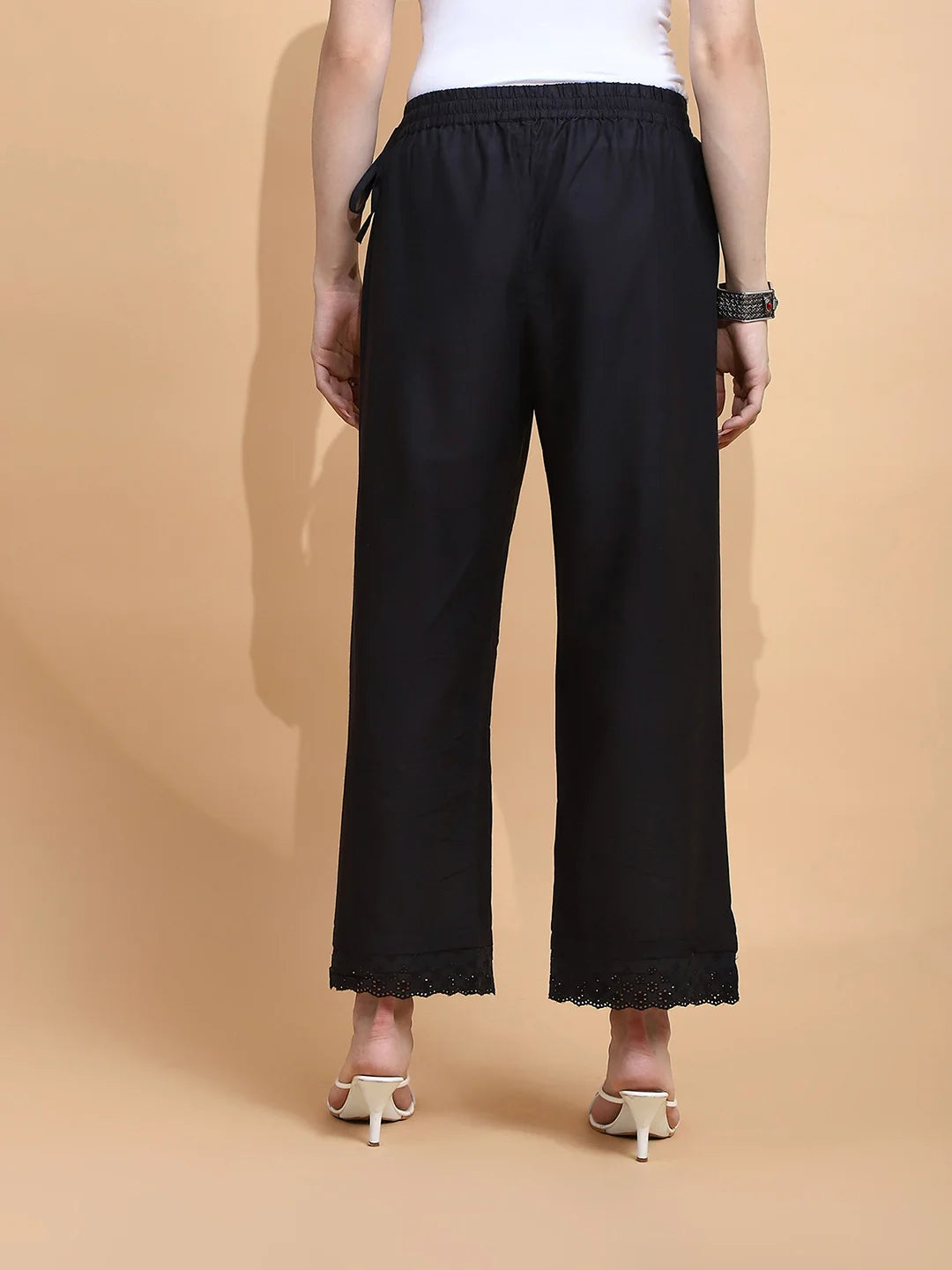 Black Cotton Loose Fit Palazzo For Women