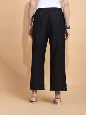Black Cotton Loose Fit Palazzo For Women
