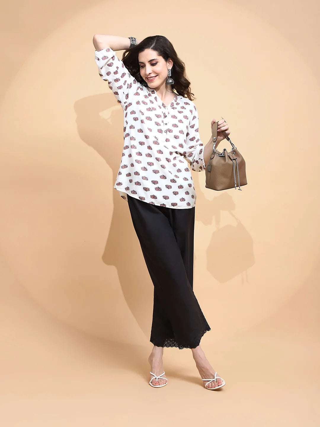 Black Cotton Loose Fit Palazzo For Women