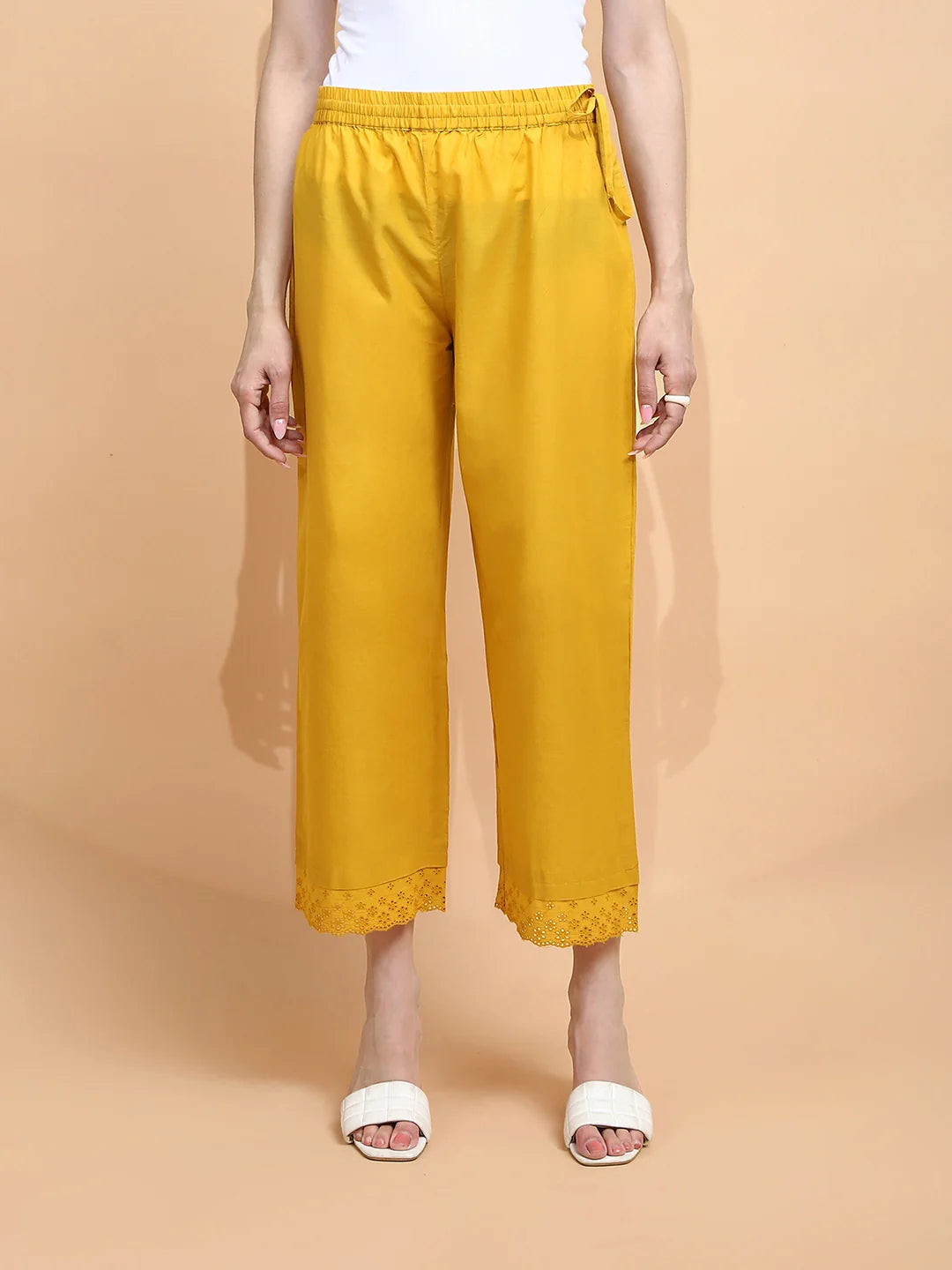 Mustard Cotton Loose Fit Palazzo - Global Republic