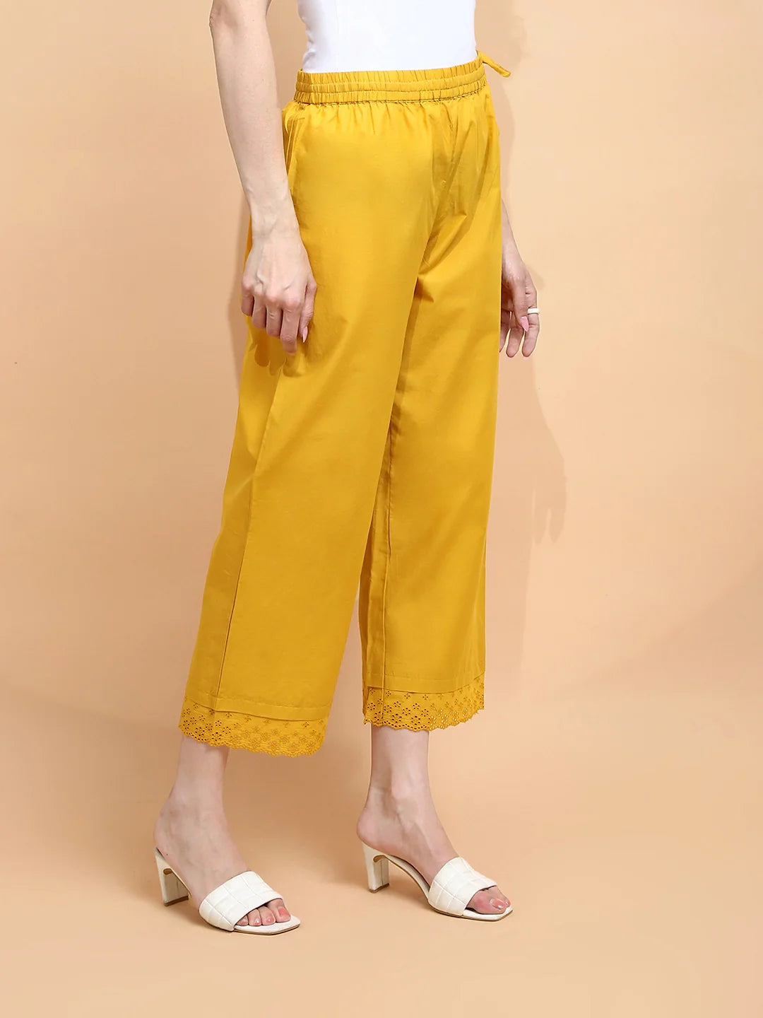 Mustard Cotton Loose Fit Palazzo - Global Republic