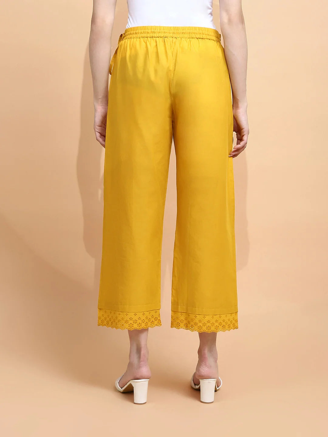 Mustard Cotton Loose Fit Palazzo For Women