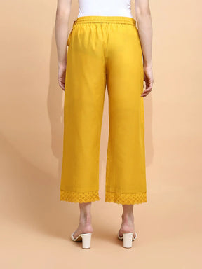 Mustard Cotton Loose Fit Palazzo For Women
