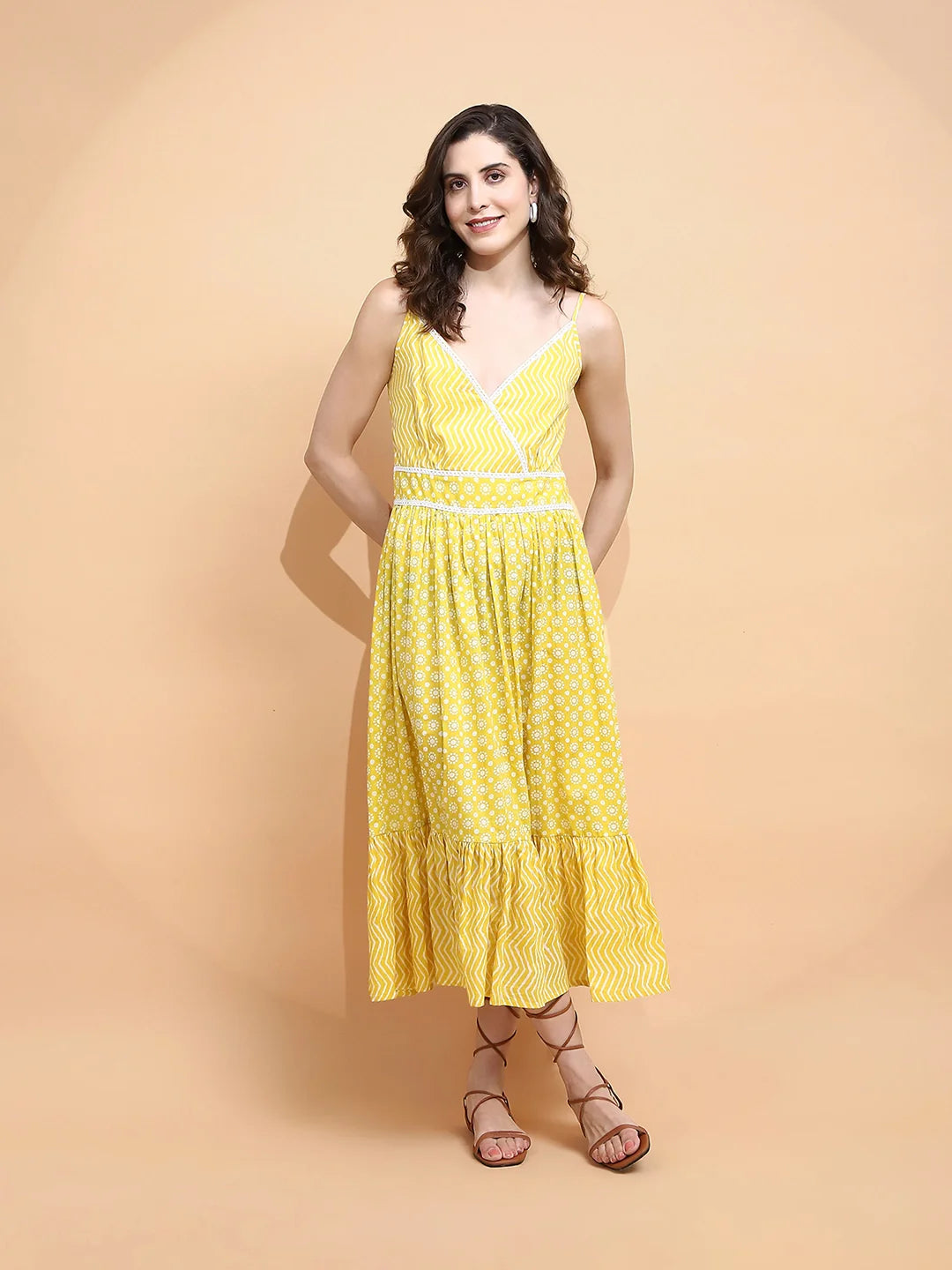 Mustard Cotton Loose Fit Dress For Women