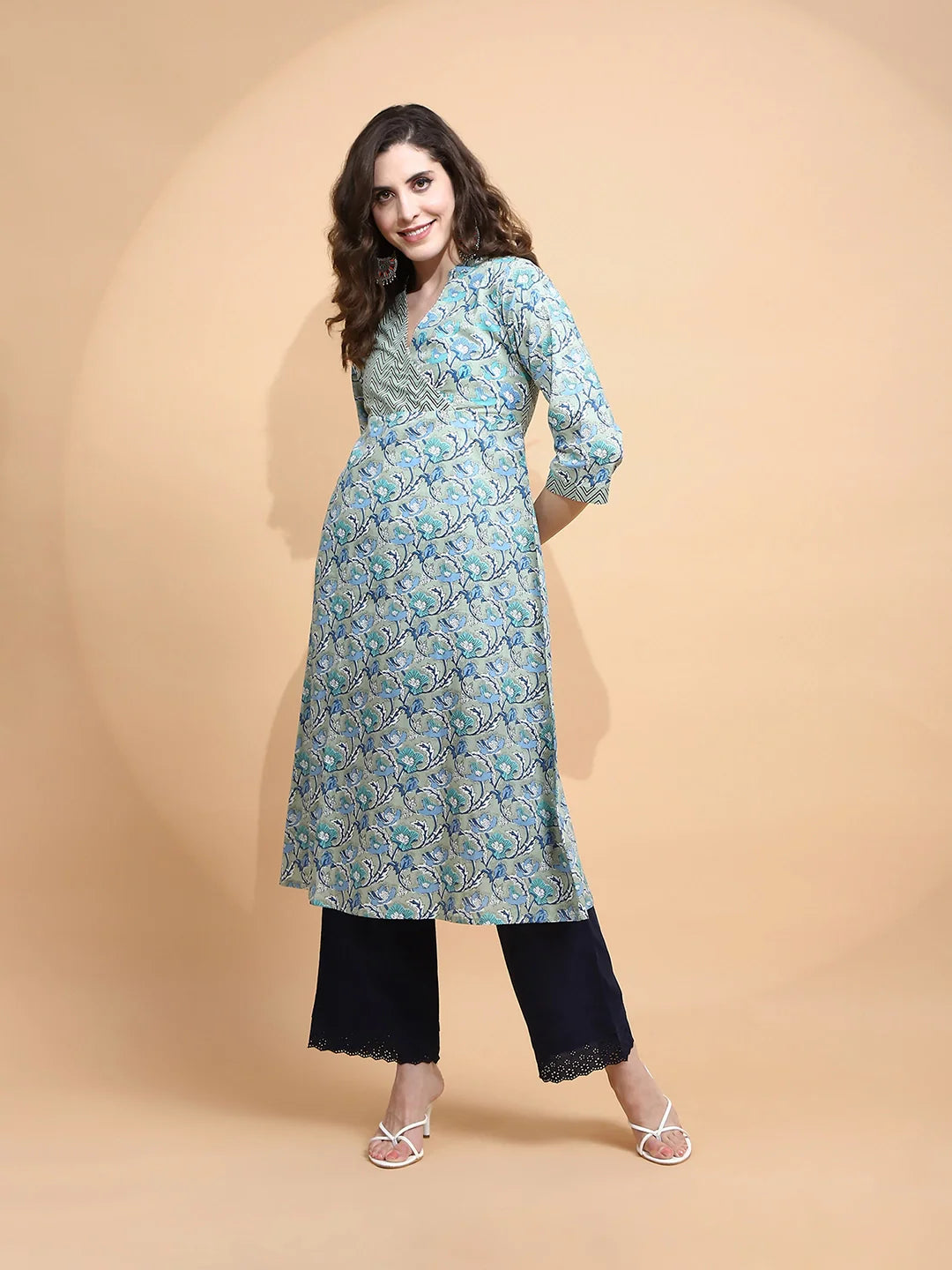 Pista Green Cotton Blend Kurta - Global Republic