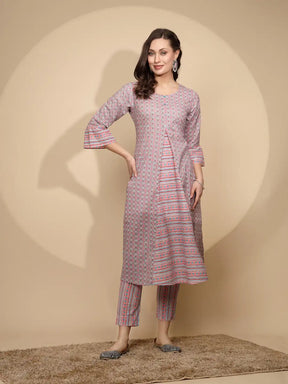 Pink Cotton Regular Fit Kurta Set For Women