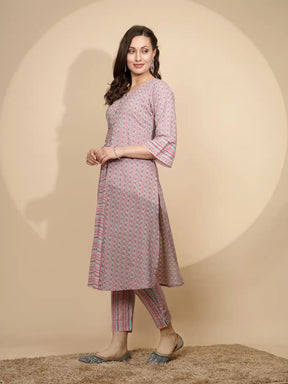 Pink Cotton Regular Fit Kurta Set For Women