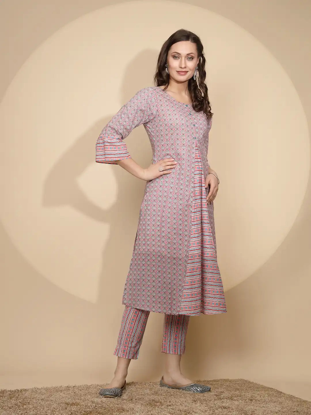 Pink Cotton Regular Fit Kurta Set For Women