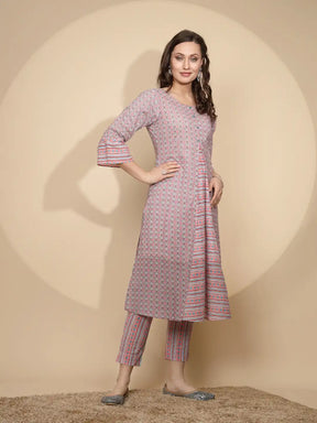 Pink Cotton Regular Fit Kurta Set For Women