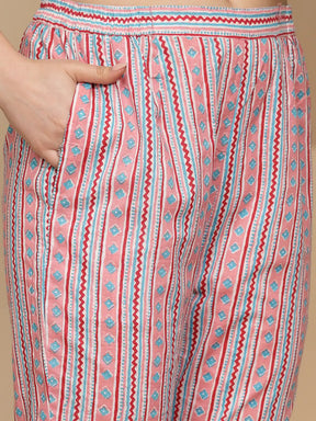 Pink Cotton Regular Fit Kurta Set For Women