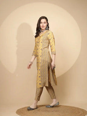 Yellow Cotton Regular Fit Suit Set For Women