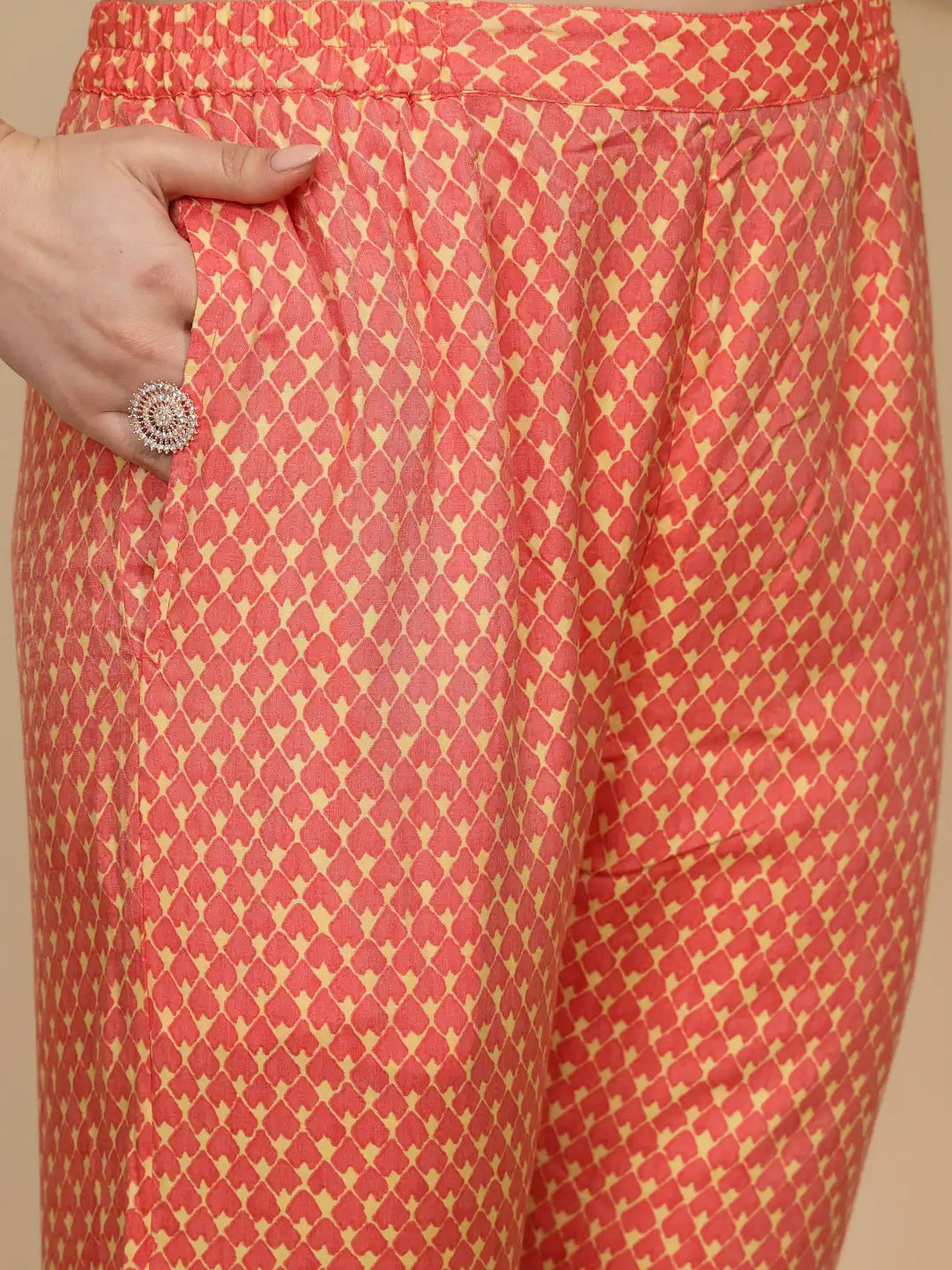 Yellow Printed Cotton Blend Kurta Set