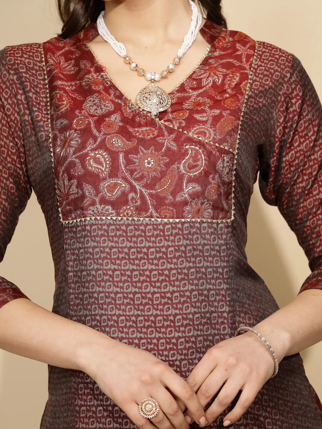 Maroon Rayon Regular Fit Kurta Set For Women - Global Republic