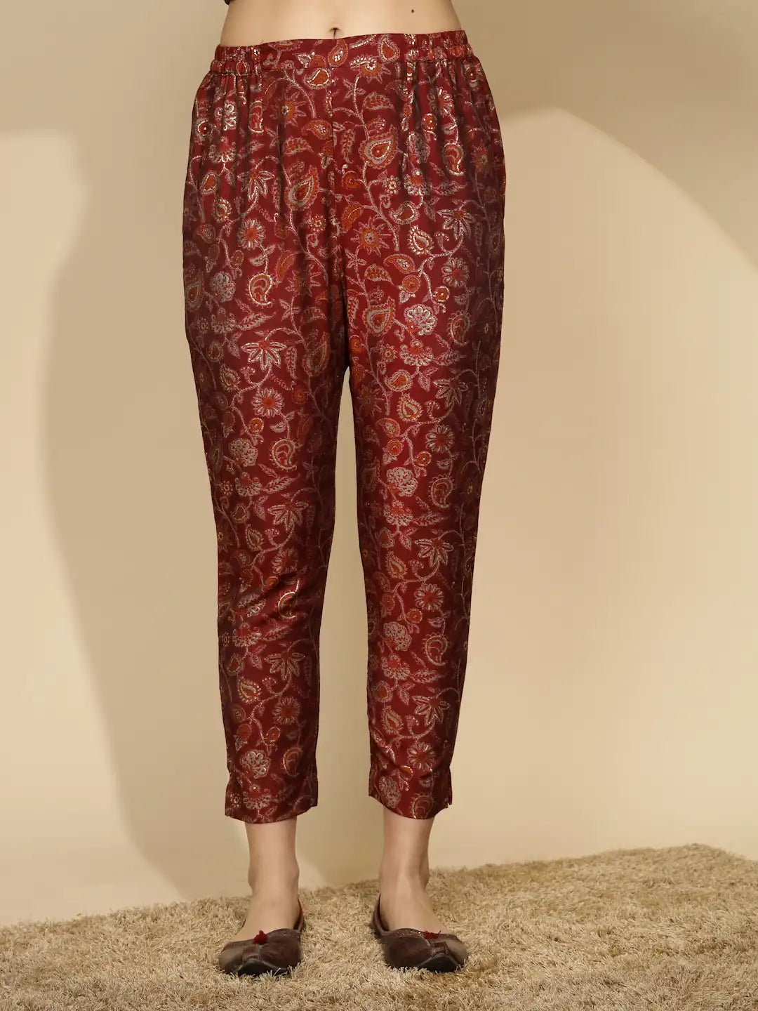 Maroon Rayon Regular Fit Kurta Set For Women - Global Republic