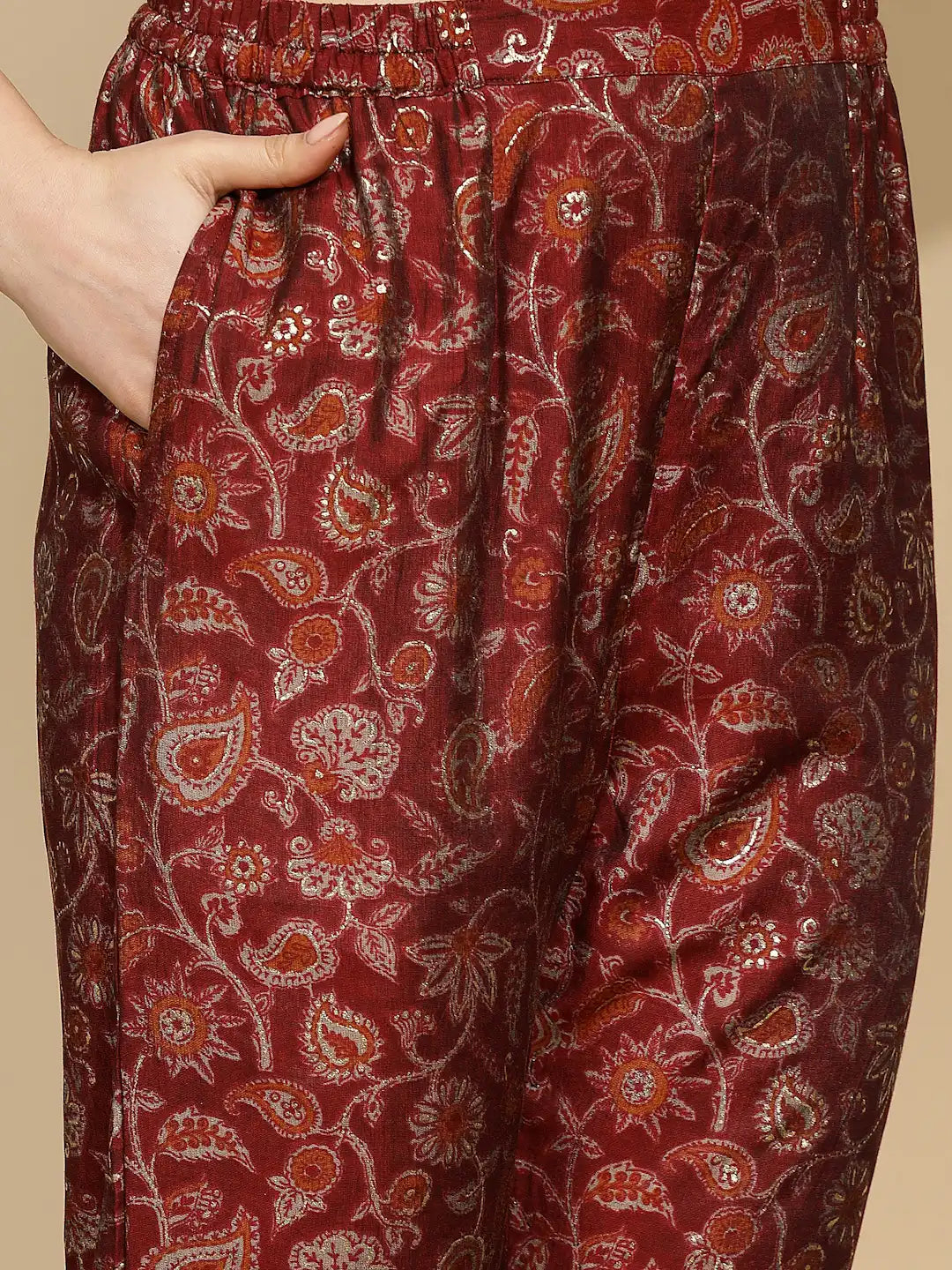 Maroon Rayon Regular Fit Kurta Set For Women - Global Republic
