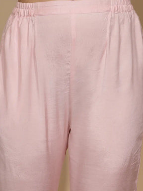 Pink Poly Silk Regular Fit Kurta Set For Women