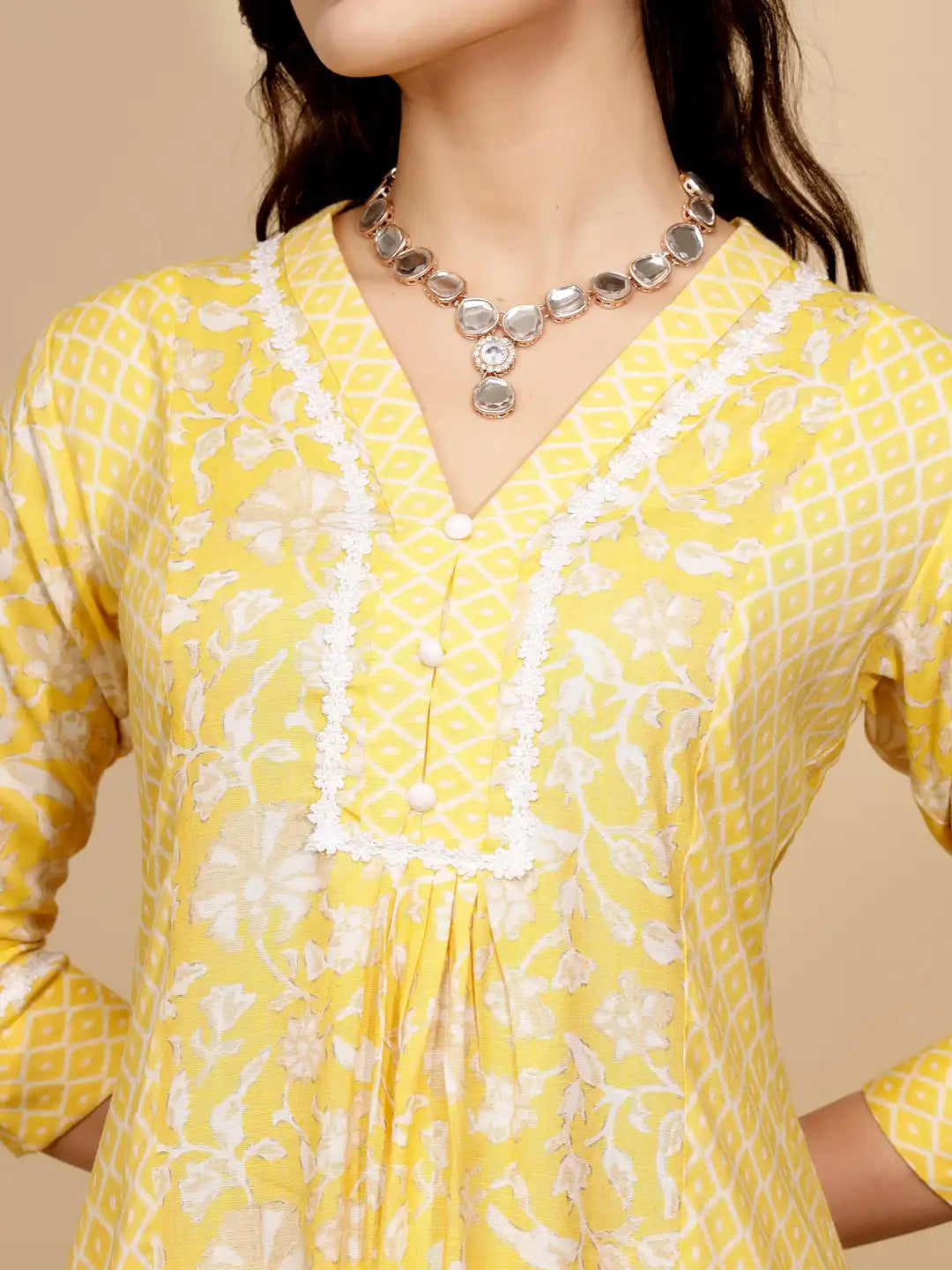 Yellow Cotton Regular Fit Kurta Set For Women - Global Republic