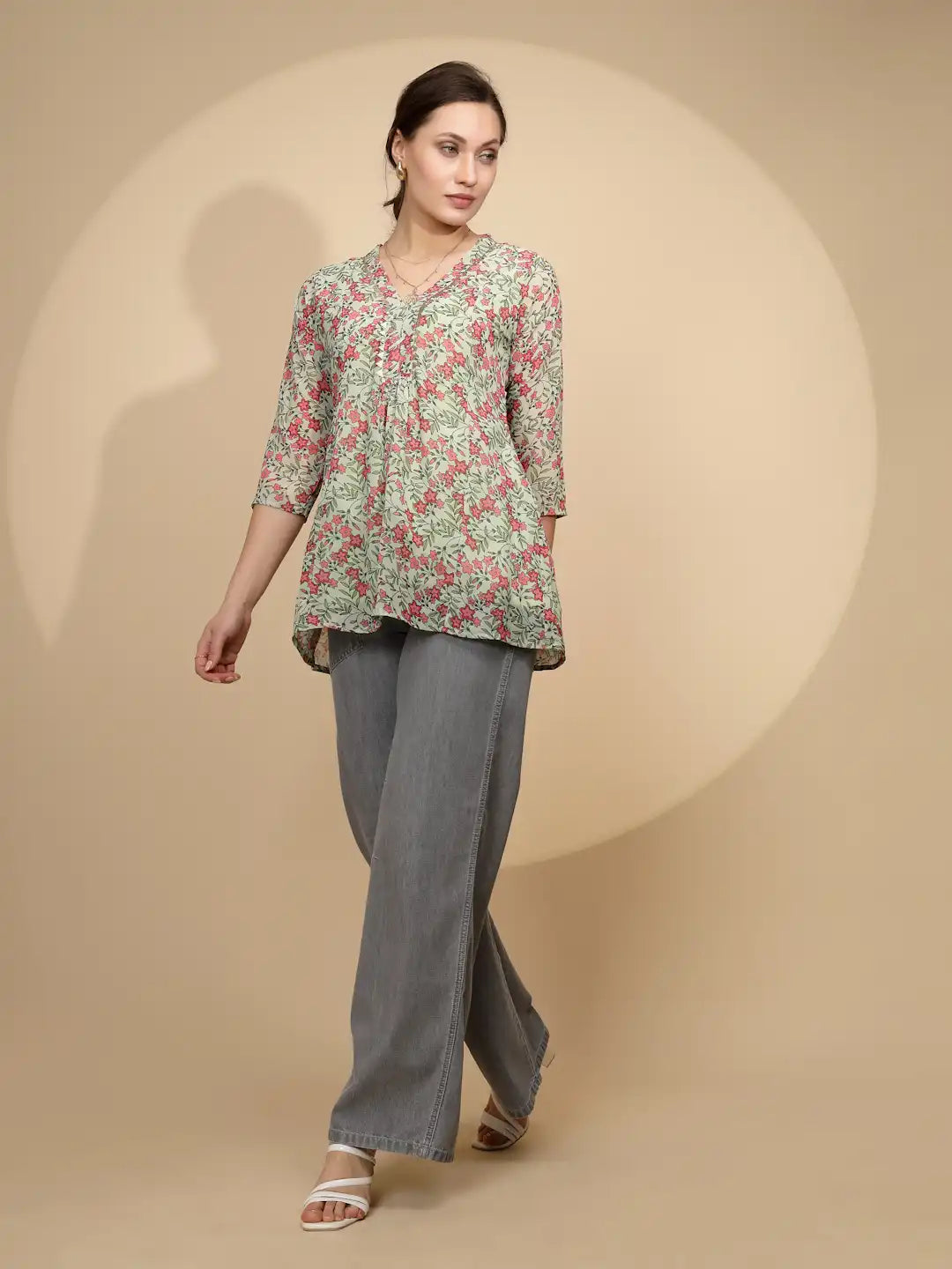 Green Cotton Regular Fit Tunic For Women - Global Republic