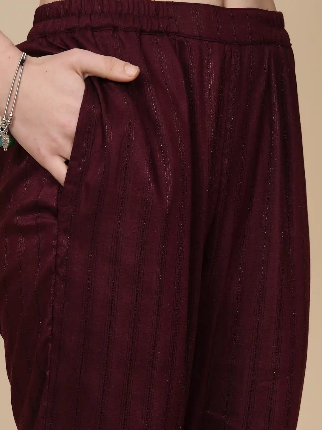 Wine Cotton Regular Fit Tunic Set For Women - Global Republic