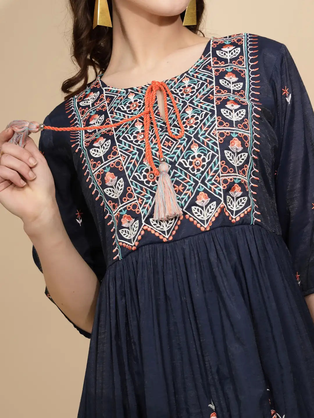 Navy Cotton Regular Fit Dress For Women - Global Republic