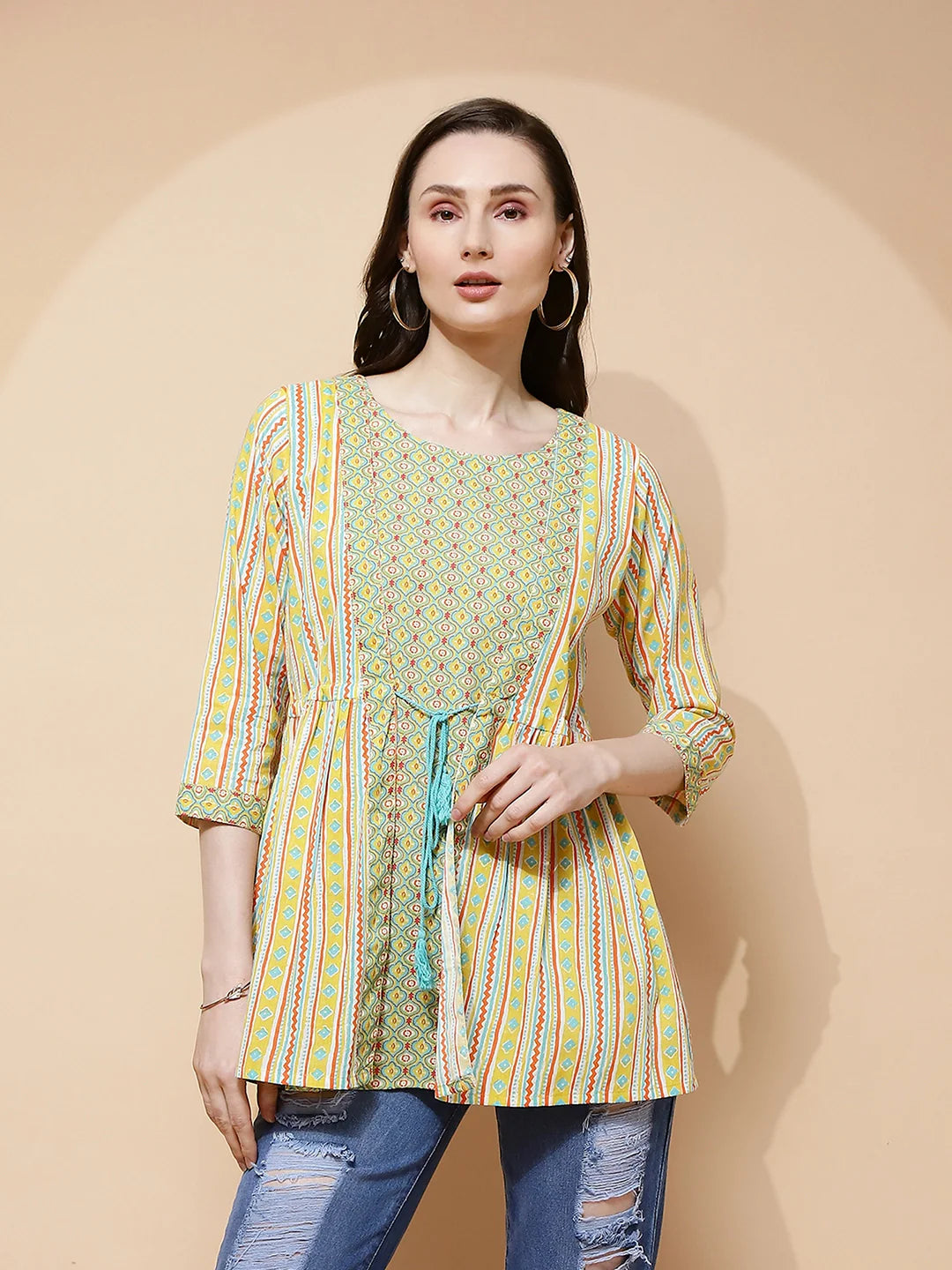 Lemon Cotton Regular Fit Kurta For Women - Global Republic