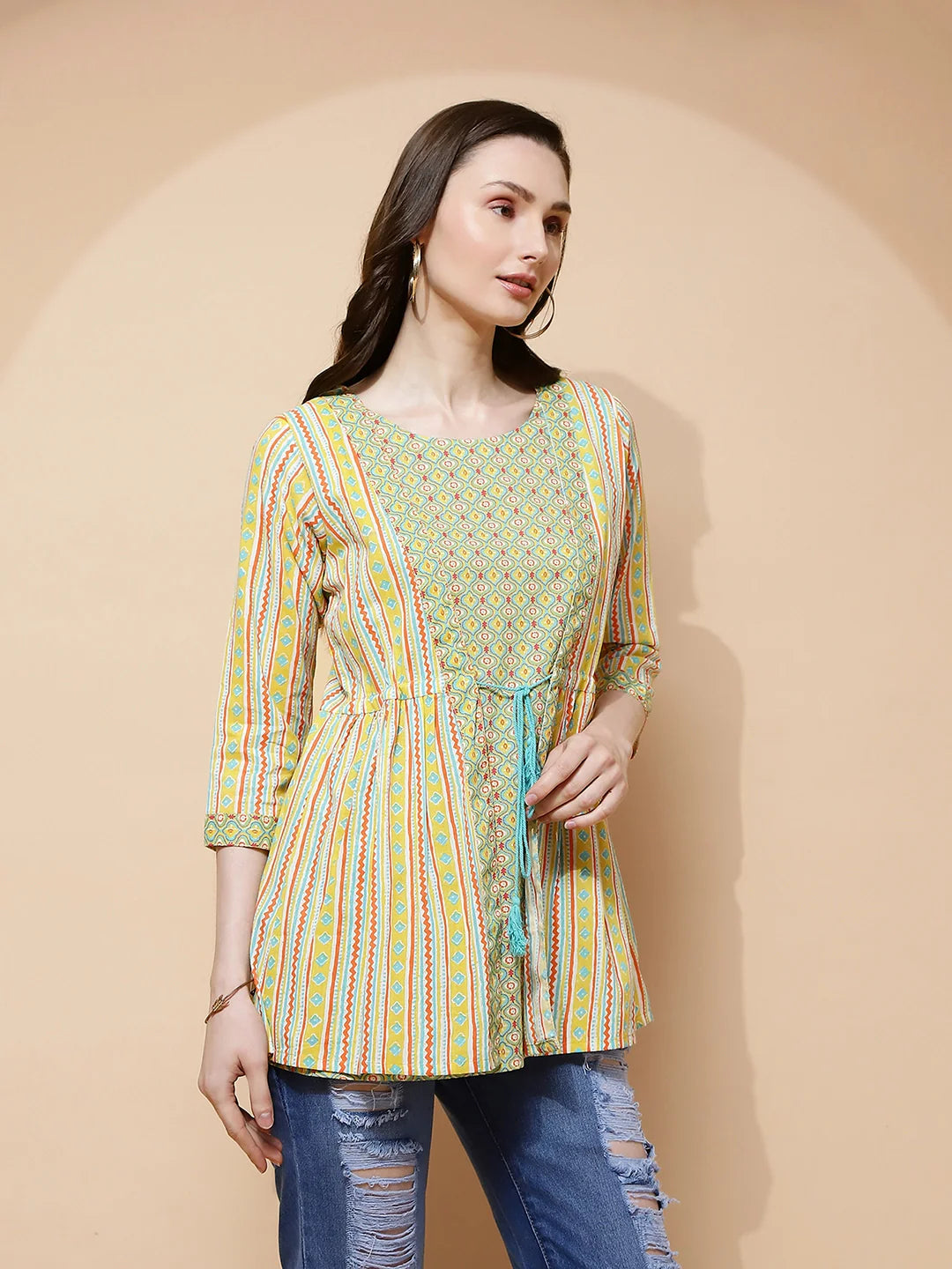 Lemon Cotton Regular Fit Kurta For Women - Global Republic