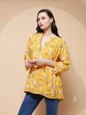 Yellow Polyester Blend Regular Fit Kurta For Women