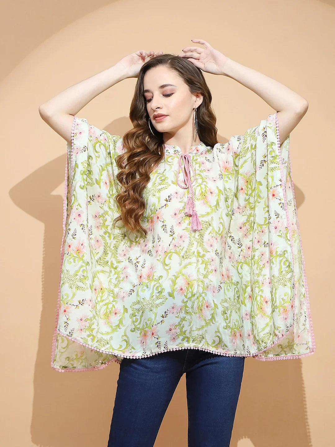 Lemon Green Polyester Blend Loose Fit Top For Women